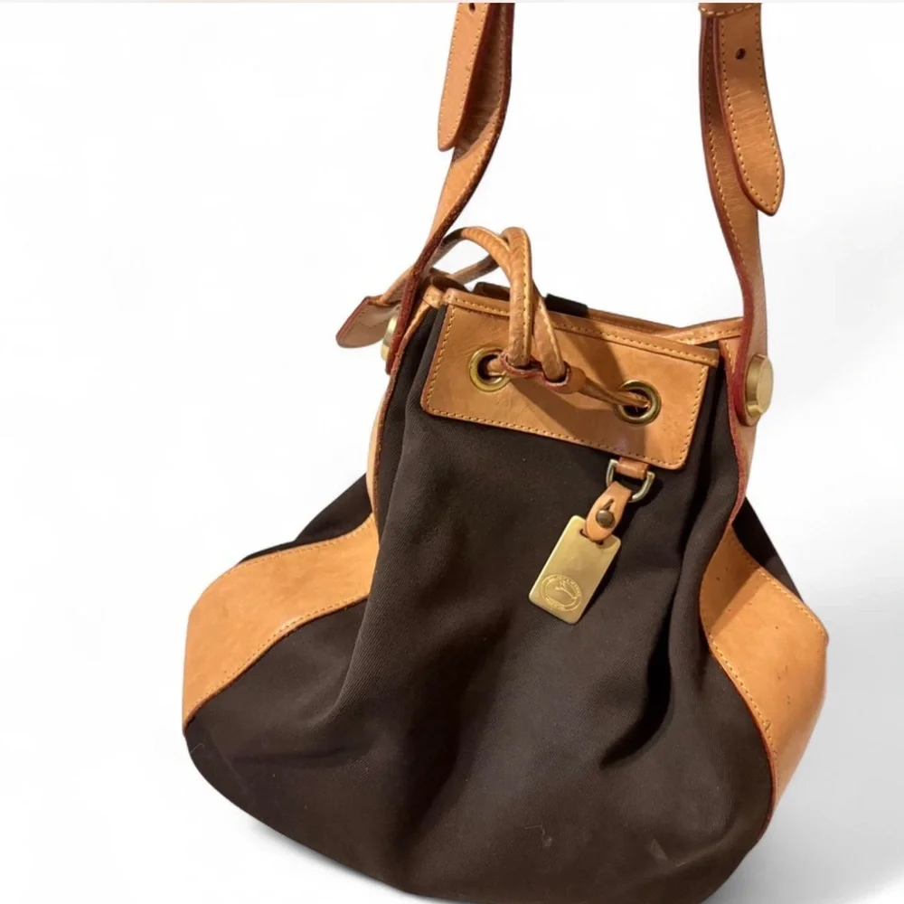 Dooney & Bourke Brown and Tan Leather-Trim Drawstring Shoulder Bag